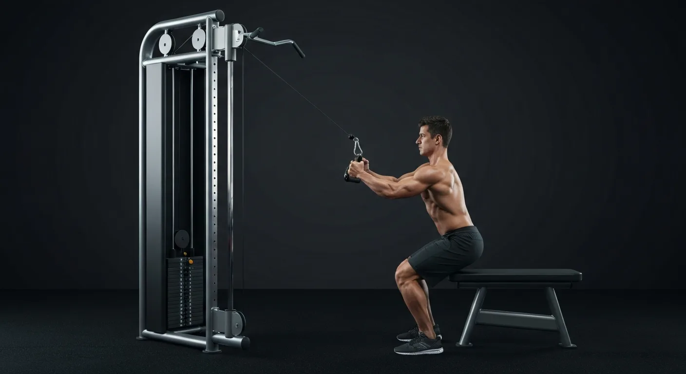 Collection of gym tricep machines including cable station, dip machine, and extension machine