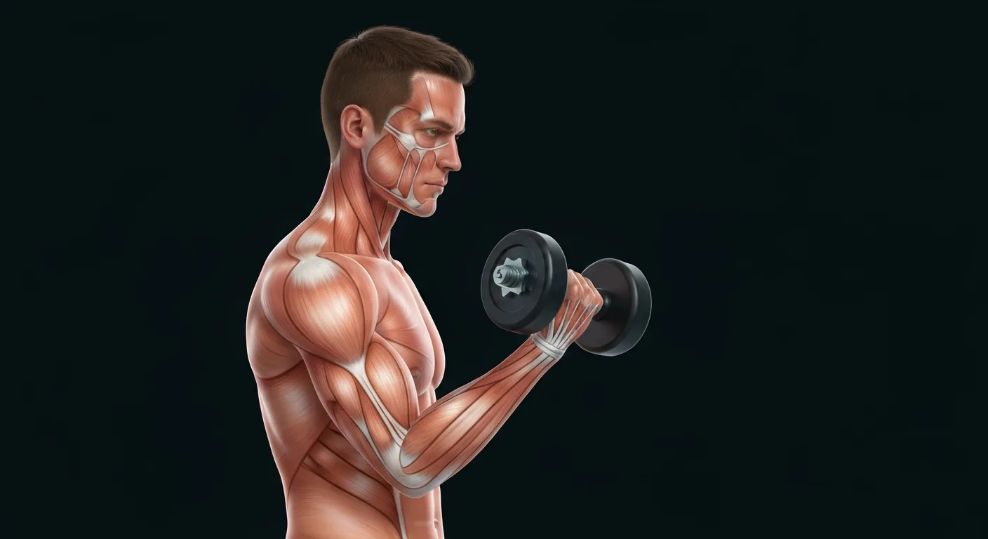 Step-by-step illustration of a bicep curl flowing into an overhead tricep extension