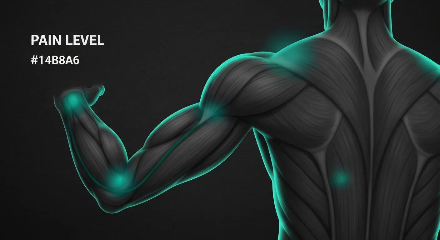 Pain level diagram of the back of the upper arm showing tricep tattoo zones